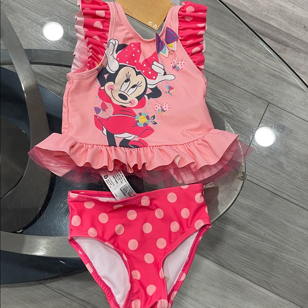 Pink Ruffled Minnie Mouse Swimsuit Set